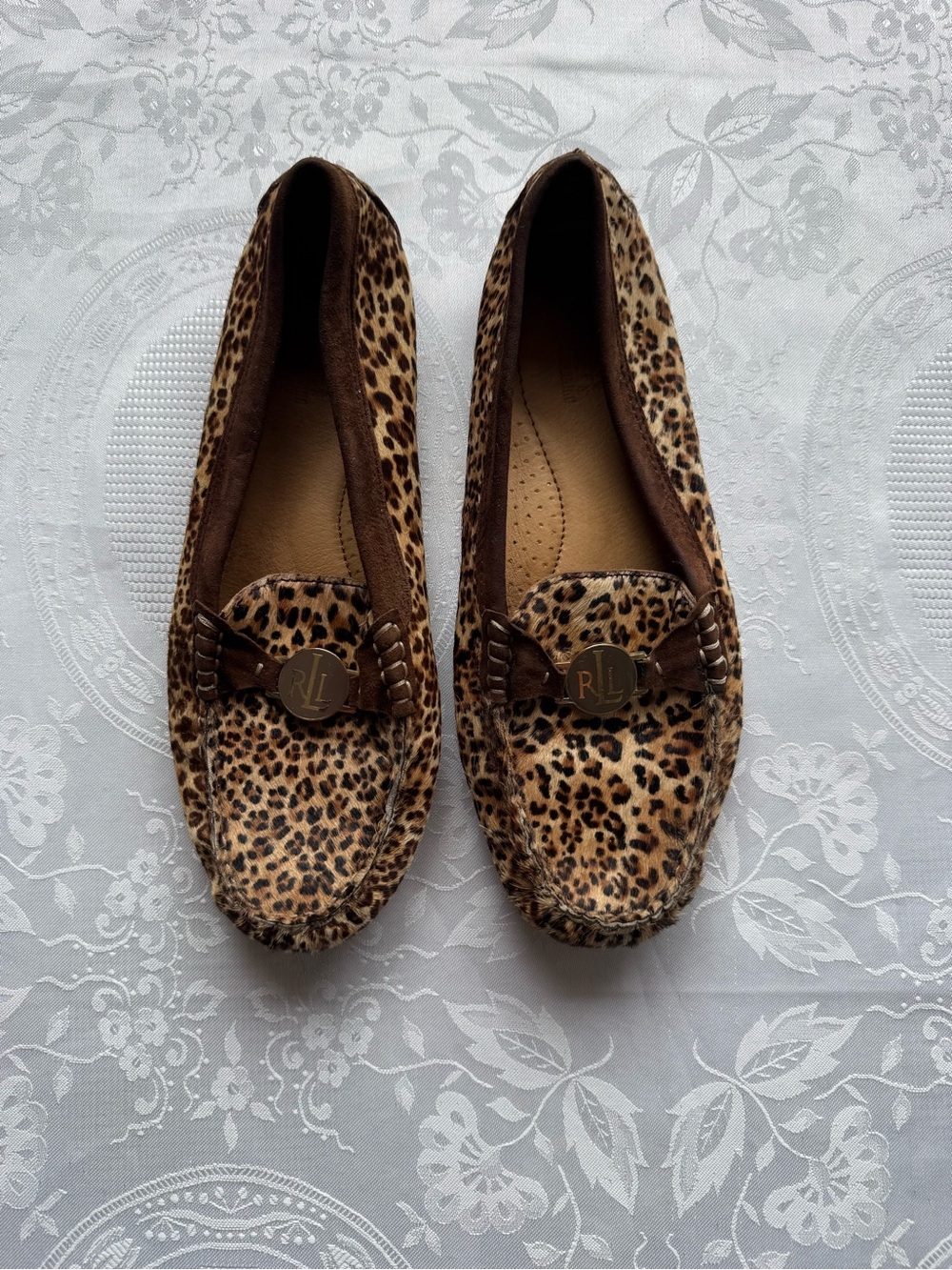 RLL Y2K Ralph Lauren Leopard Hair-Calf CARLY II Moccasins Brown/Cream Women’s 8B